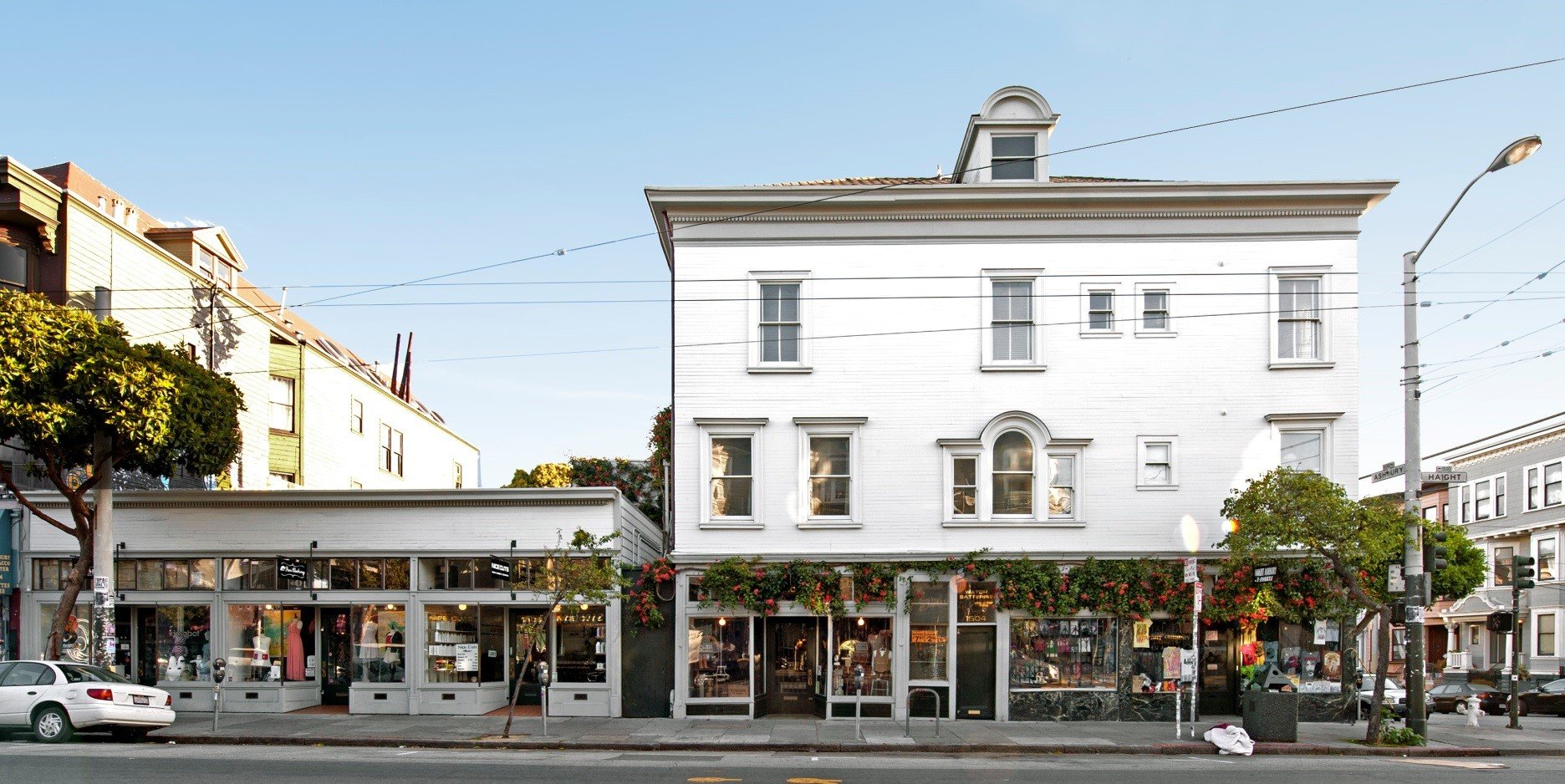 The Doolan-Larson House and Storefronts on the corner of Haight and Ashbury in San Francisco.