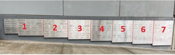 West Donor Wall with sections 1-7 outlined